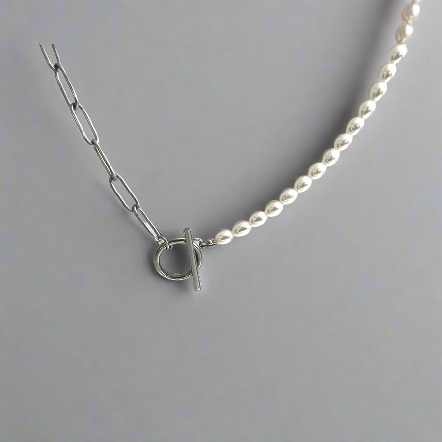Pearl and Stainless Steel Necklace Silver, [motivational and inspirational Jewellery], [beautiful Jewellery]