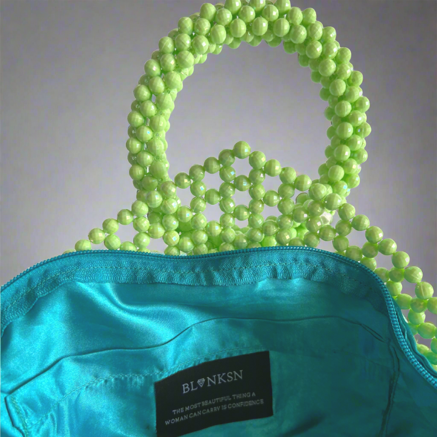 'TAKE A BOW' Handcrafted Green Beaded Bag - Blanksn Jewellery-[motivational and inspirational Jewellery]- [beautiful Jewellery]