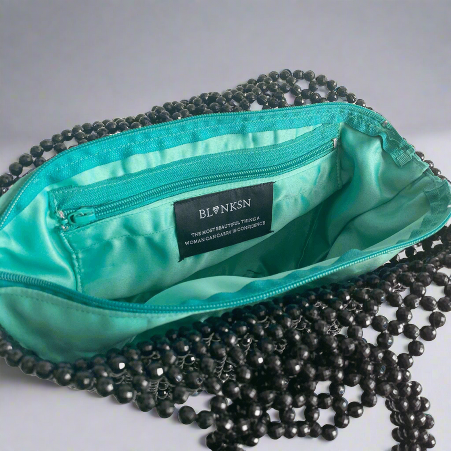 'FIERCE' Handcrafted Black Beaded Bag - Blanksn Jewellery-[motivational and inspirational Jewellery]- [beautiful Jewellery]