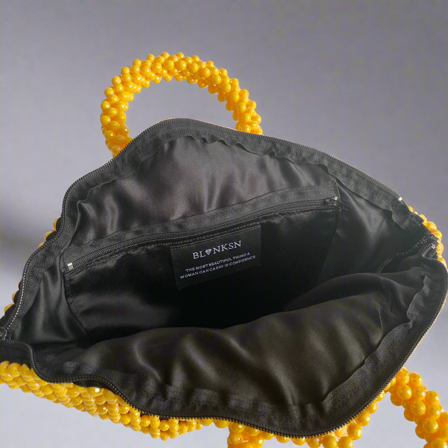 'QUEEN BEE' Handcrafted Yellow Beaded Bag - Blanksn Jewellery-[motivational and inspirational Jewellery]- [beautiful Jewellery]