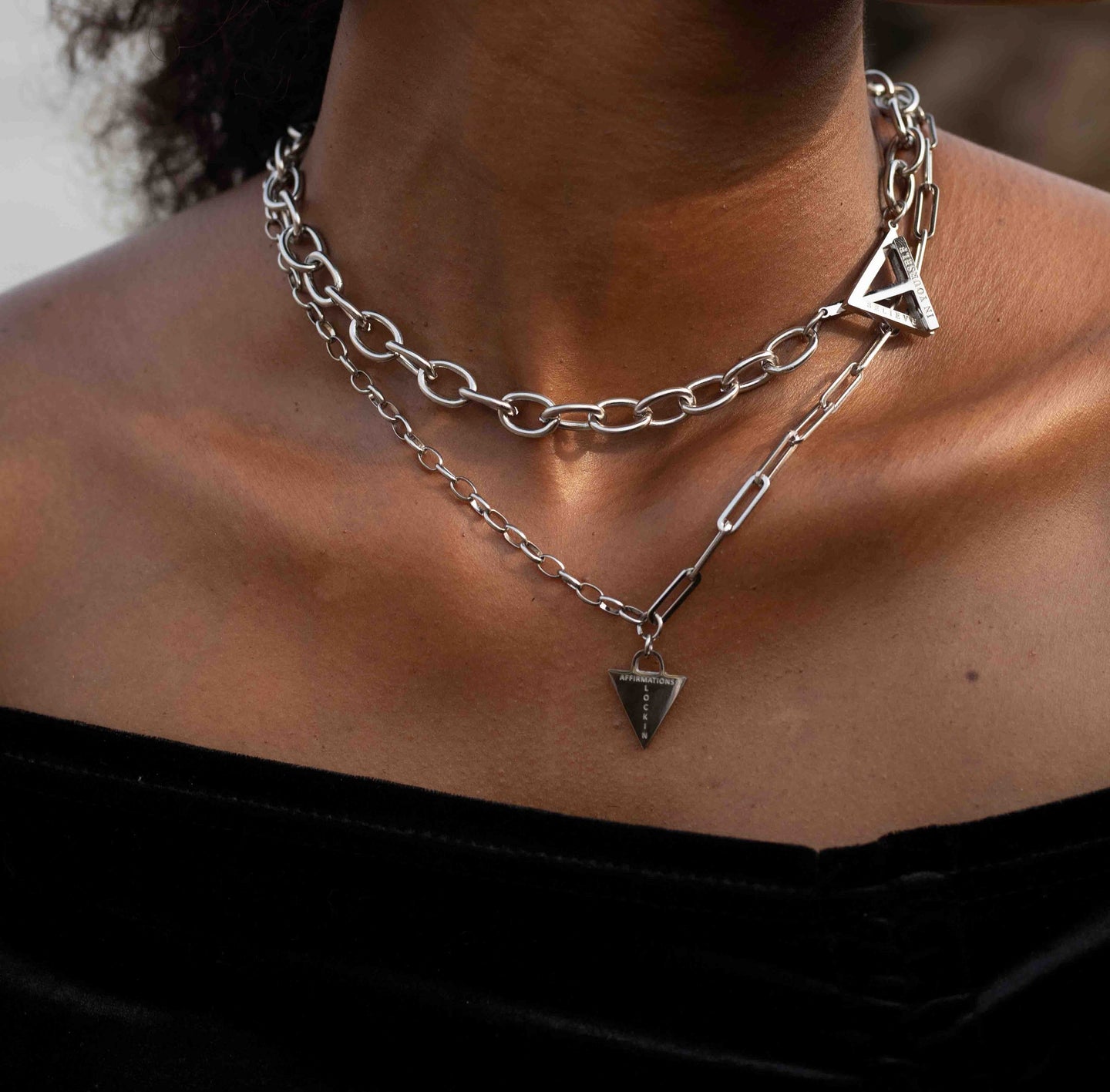 Chunky chain necklaces silver stainless steel